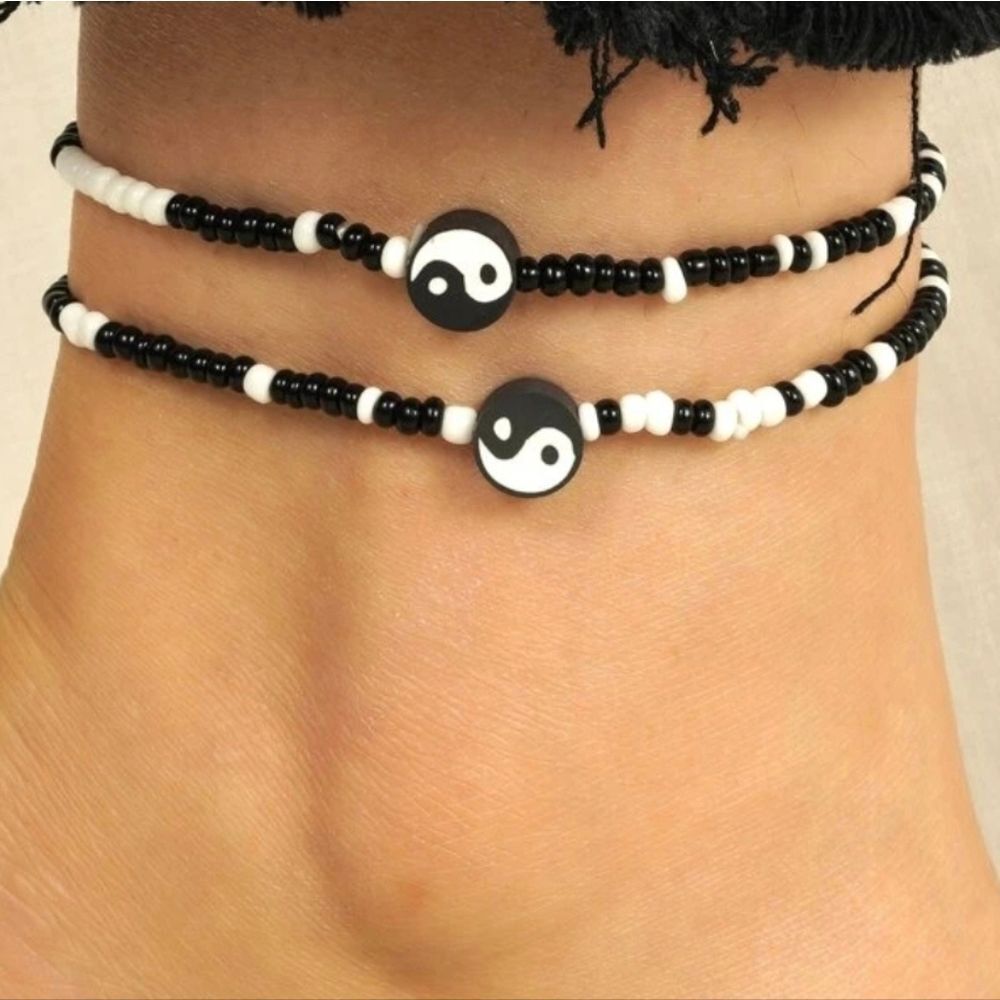 Shein‎ Yin & Yang 2-PC Stretch Bracelet/Anklet Set- 2